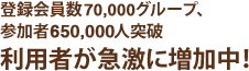 登録会員数30,000グループ、参加者350,000人突破利用者が急激に増加中!